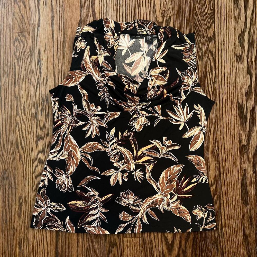 Black tropical print blouse tahari